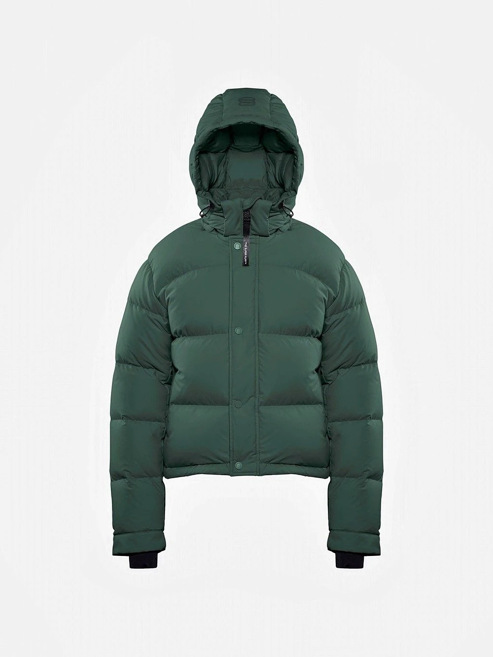 Aritzia Babaton The Super Puff Shorty Hooded Green Puffer Jacket